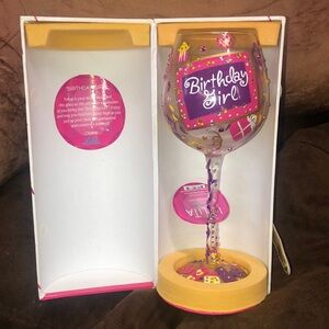 New with carry case Lolita Birthday Girl Wine Glass - Purple and Pink